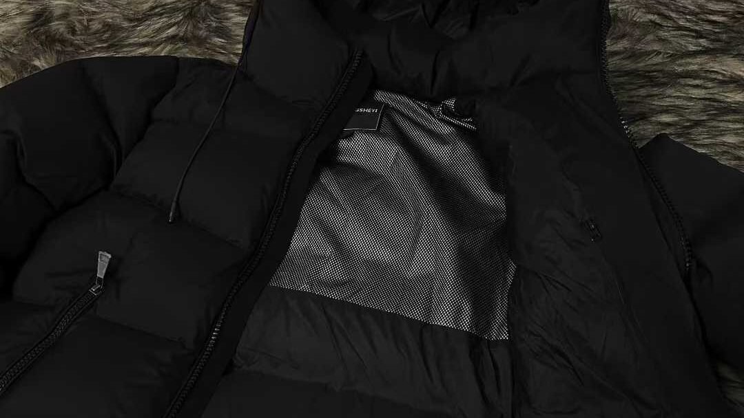 Down jacket sample display and product development collection